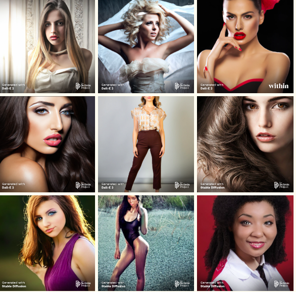 Collage di foto di donne magre, bianche e ammicanti